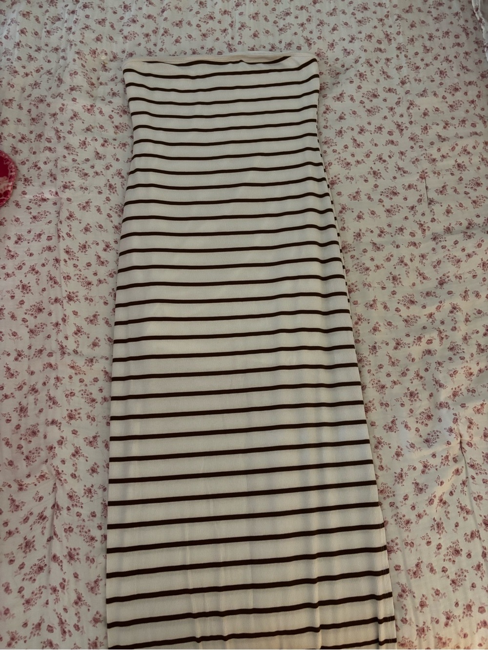 Striped Strapless Maxi Dress in White and Brown